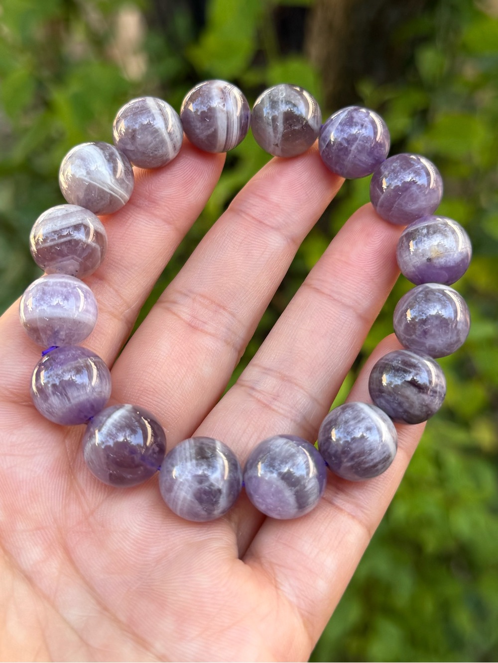 13mm Amethyst Beaded Stretch Bracelet Purple Gemstone 1599